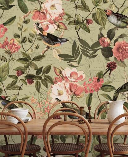 papel de parede de pássaros e flores papel de parede de pássaros e flores