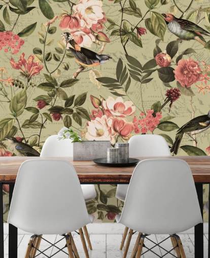 birds and flowers wallpaper