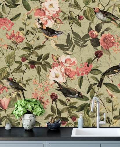 birds and flowers wallpaper