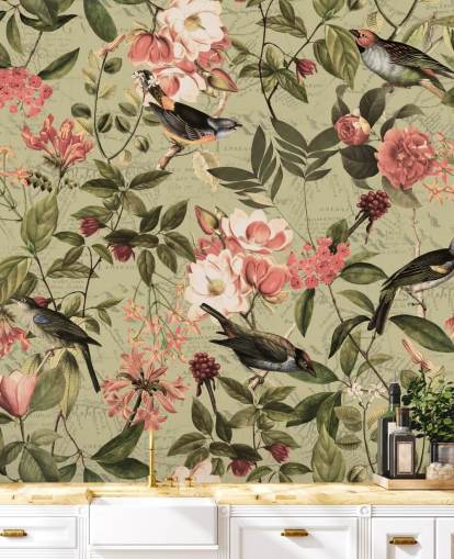 carta da parati uccelli e fiori