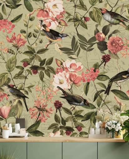 papier peint oiseaux et fleurs papier peint oiseaux et fleurs