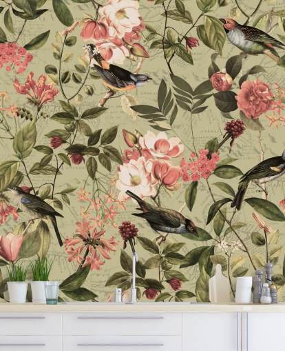 birds and flowers wallpaper