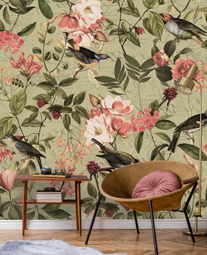 birds and flowers wallpaper
