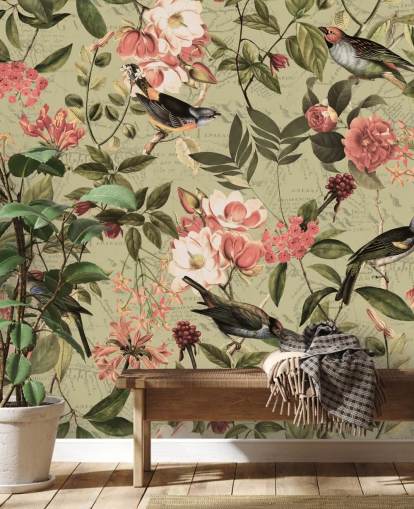 birds and flowers wallpaper