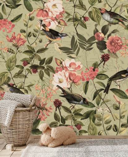 birds and flowers wallpaper