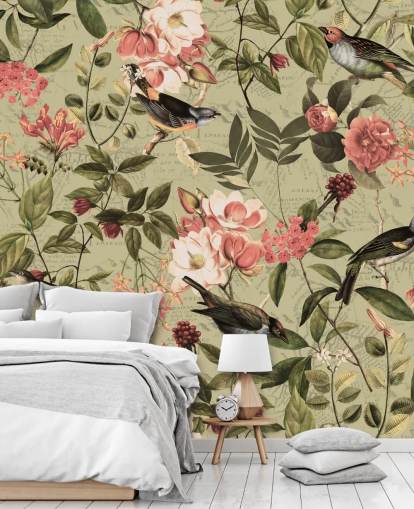 papier peint oiseaux et fleurs