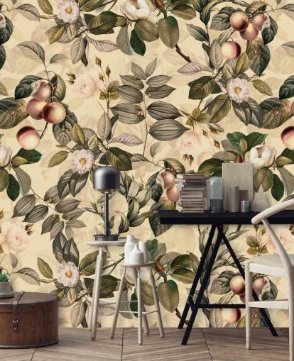 neutraal gekleurd fruit- en bloemenbehang neutraal gekleurd fruit- en bloemenbehang