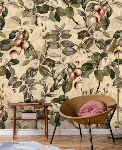 neutral toned fruit and flower wallpaper neutral toned fruit and flower wallpaper