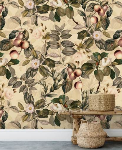 neutral toned fruit and flower wallpaper neutral toned fruit and flower wallpaper