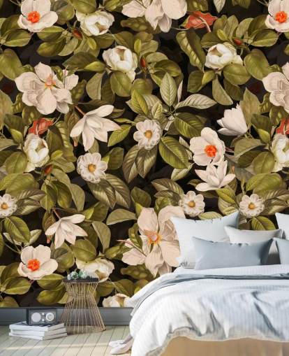 white and orange flowers, green leave background metal prints white and orange flowers, green leave background metal prints