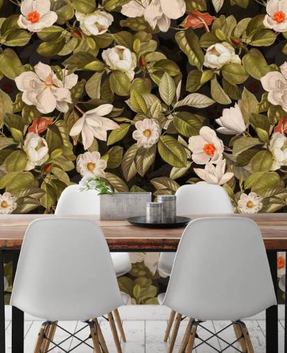 weiße und orange Blumen, grüne Blätter Hintergrund Metalldrucke weiße und orange Blumen, grüne Blätter Hintergrund Metalldrucke