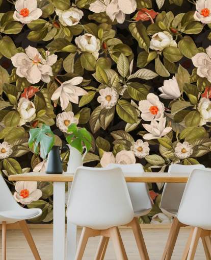 vita och orange blommor, grön lämna bakgrunden metall utskrifter vita och orange blommor, grön lämna bakgrunden metall utskrifter