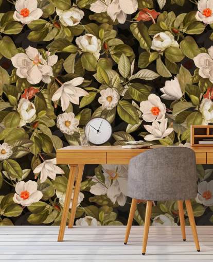 vita och orange blommor, grön lämna bakgrunden metall utskrifter vita och orange blommor, grön lämna bakgrunden metall utskrifter