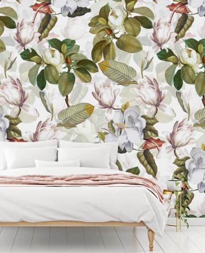 fleurs de magnolia blanc, feuilles vertes, fond d'écran blanc fleurs de magnolia blanc, feuilles vertes, fond d'écran blanc