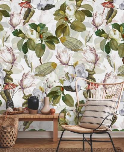 vit magnolia blommor, gröna blad, vit bakgrund tapet vit magnolia blommor, gröna blad, vit bakgrund tapet