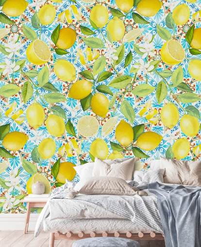 fondo de pantalla de limones sobre fondo de azulejos azules fondo de pantalla de limones sobre fondo de azulejos azules