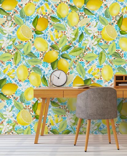 limoni su sfondo di piastrelle blu limoni su sfondo di piastrelle blu