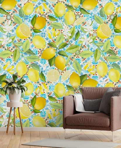 limoni su sfondo di piastrelle blu