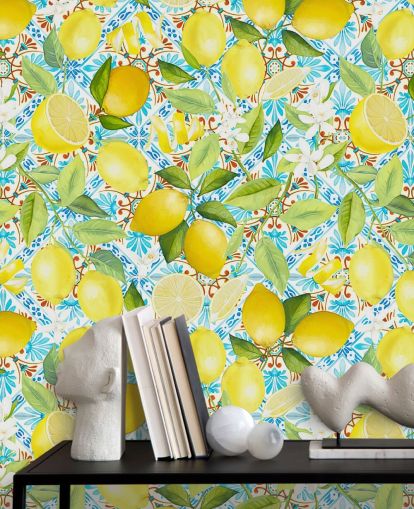 fondo de pantalla de limones sobre fondo de azulejos azules fondo de pantalla de limones sobre fondo de azulejos azules