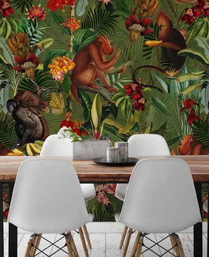 monkies in een jungle behang