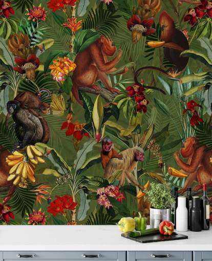 monkies in een jungle behang monkies in een jungle behang