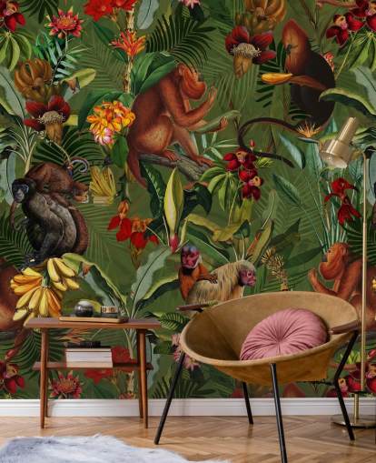 monkies in een jungle behang