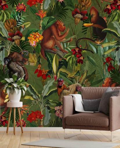 monkies in een jungle behang monkies in een jungle behang