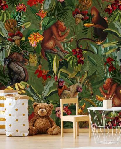 monkies in een jungle behang