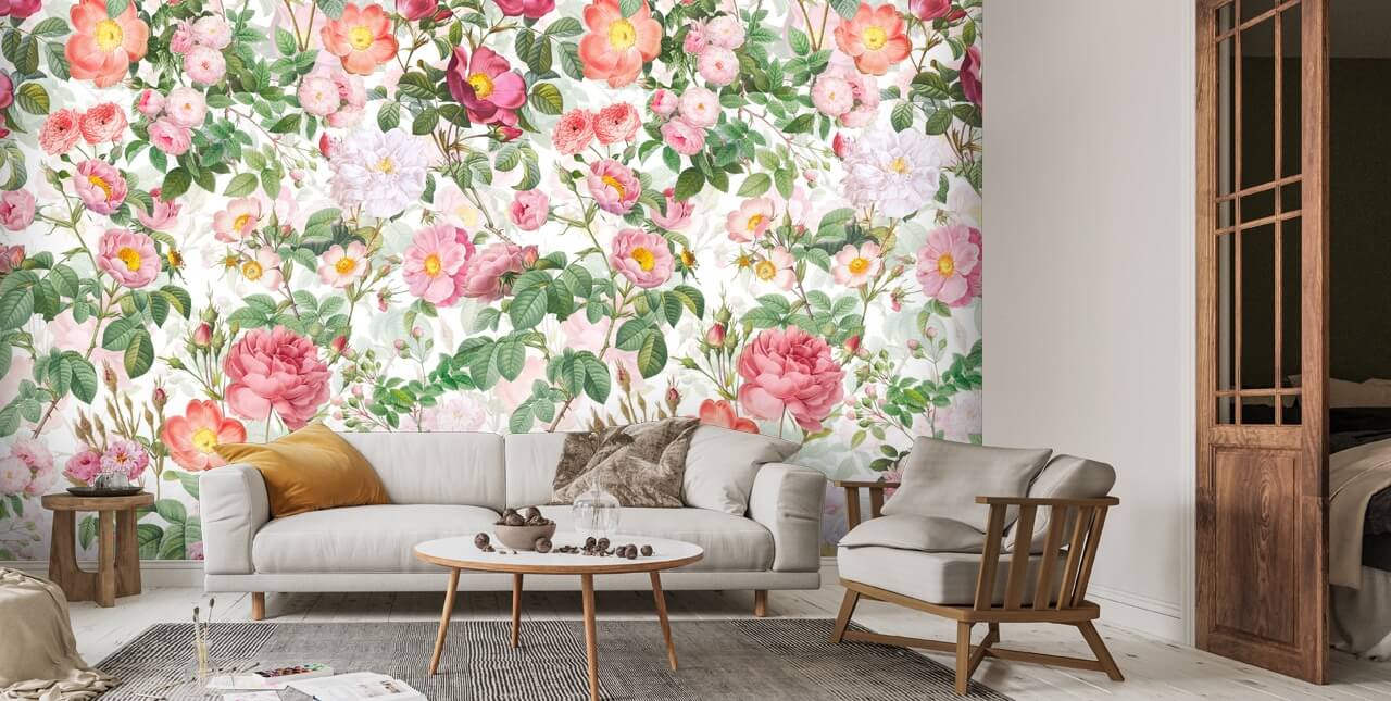 Redoute Roses Garden Wallpaper Wallsauce US