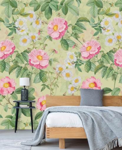 pink flowers and leaves wallpaper