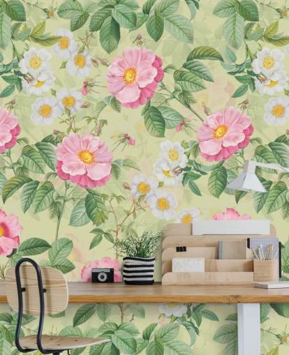 pink flowers and leaves wallpaper