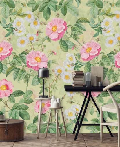 pink flowers and leaves wallpaper