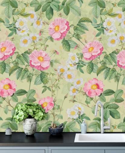rosa blomster og blader tapet rosa blomster og blader tapet