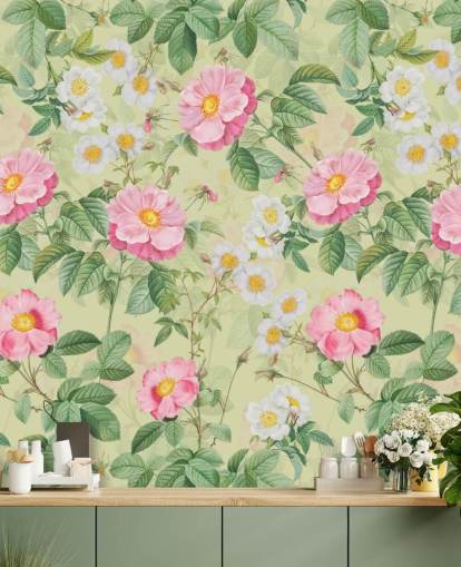 lyserøde blomster og blade tapet lyserøde blomster og blade tapet