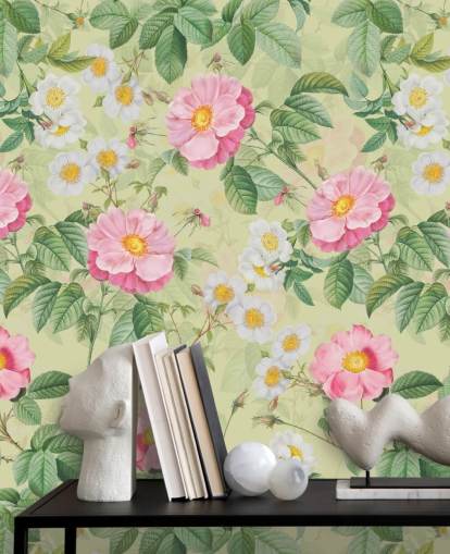 pink flowers and leaves wallpaper