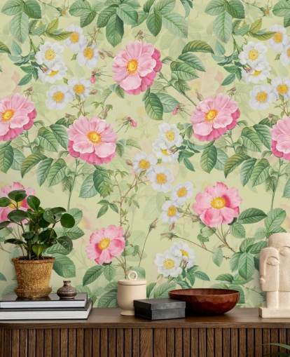 fleurs roses et feuilles papier peint fleurs roses et feuilles papier peint