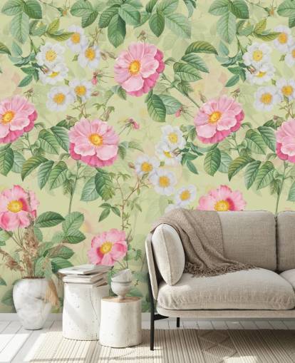 pink flowers and leaves wallpaper