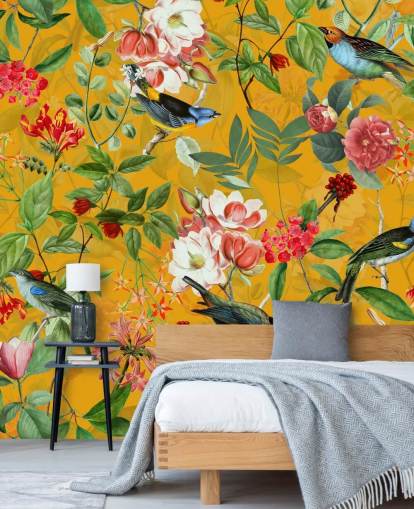 sennep gul floral tapet