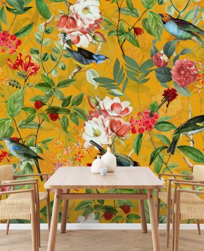mustard yellow floral wallpaper