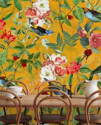 mustard yellow floral wallpaper
