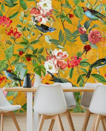 mustard yellow floral wallpaper