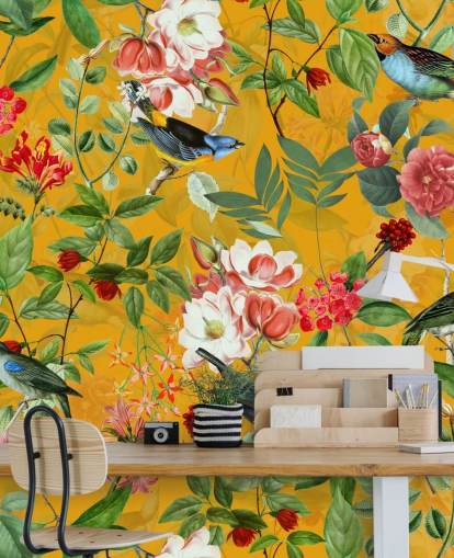 mustard yellow floral wallpaper