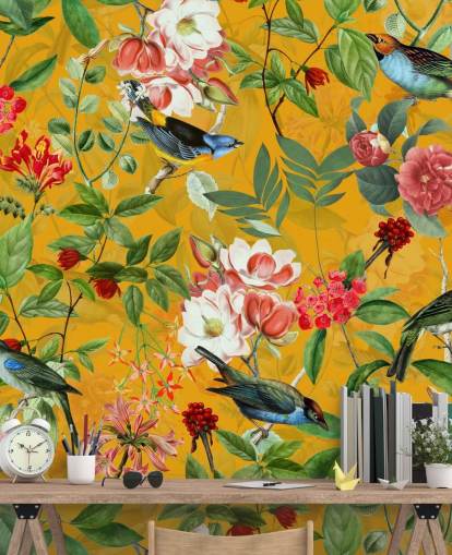 mustard yellow floral wallpaper