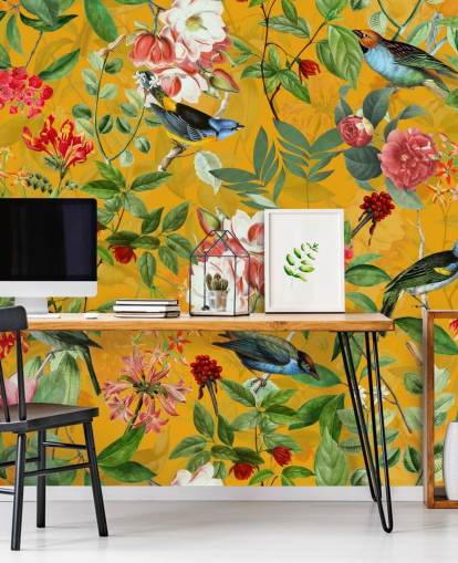 mustard yellow floral wallpaper