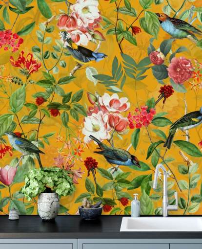 sennep gul blomster tapet