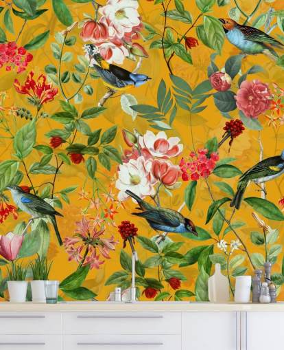 papel pintado floral amarillo mostaza papel pintado floral amarillo mostaza