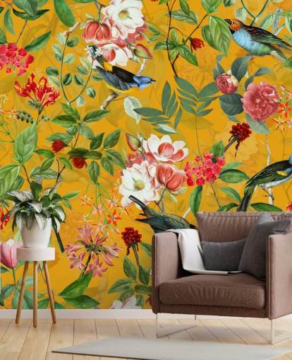 papel pintado floral amarillo mostaza papel pintado floral amarillo mostaza