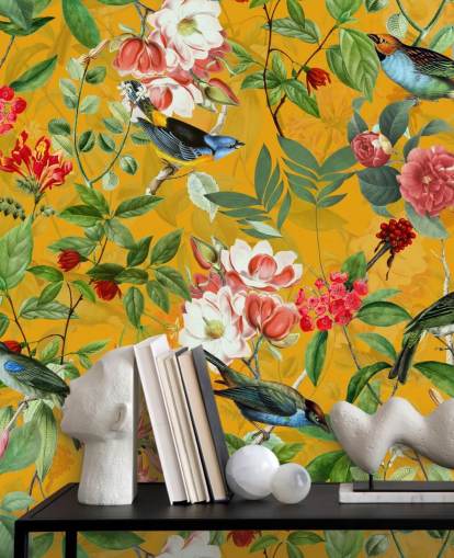 mustard yellow floral wallpaper