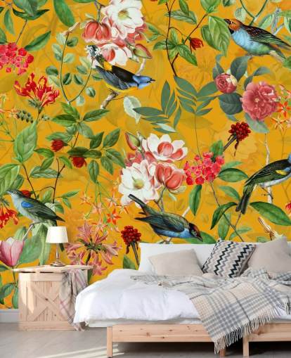 sennep gul floral tapet sennep gul floral tapet