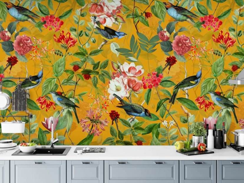 mustard yellow floral wallpaper